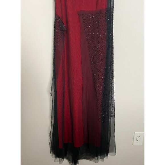 Sue Wong Nocturne Red w/Black Beaded Drape Evening Gown - Size 12 - Picture 7 of 16